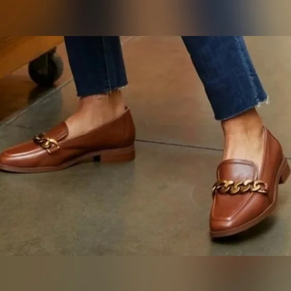 Vionic Mizelle Leather Gold Chain Loafer Shoes Brown Size 8.5 - Picture 2 of 8